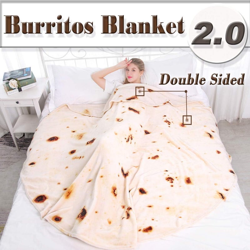 SILUI Tortilla Burrito Blanket White Elephants Gifts for Adults Kids Funny Novelty Gag Food Throw Blanket for Birthday Christmas 300 GSM Flannel Taco Wrap Blanket(71 Inches) - Image 2